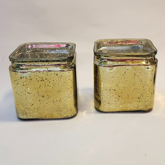 BEAUTIFUL Sparkly Gold Square Planters PAIR Glass BNWT - Picture 1 of 6